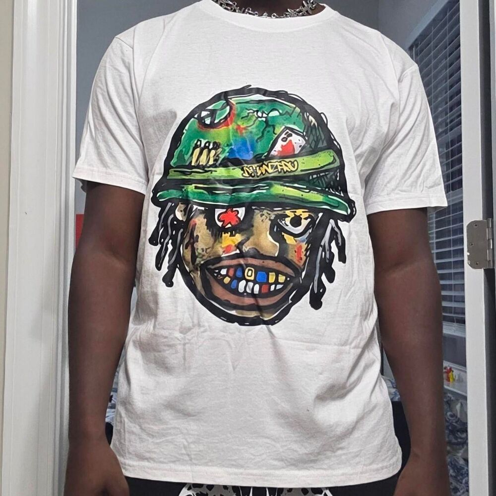 Graffiti Face Double Sided Graphic White Y2K Streetwear T-Shirt